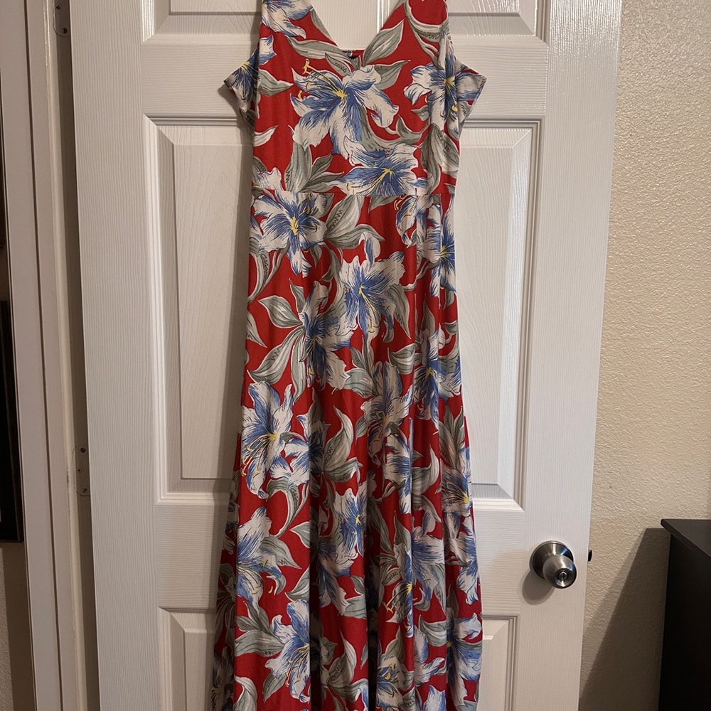 Chaps Red and Gray Tiered Maxi dress